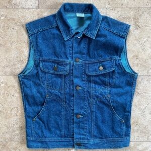 Overdyed blue denim vest. Made in Japan